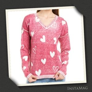 IN2 BY INCASHMERE Hearts Faded Red Cashmere Blend Sweater